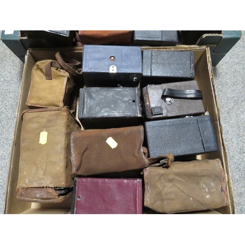 134 - TWO TRAYS OF ASSORTED VINTAGE CAMERAS ETC