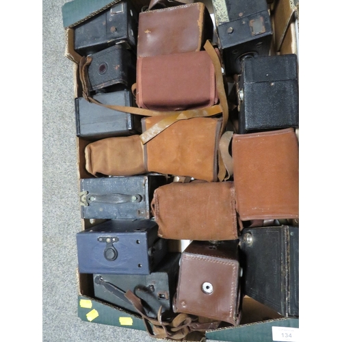 134 - TWO TRAYS OF ASSORTED VINTAGE CAMERAS ETC