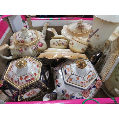 145 - THREE OF ANTIQUE CERAMICS TO INCLUDE ADAMS AND CO TEA POTS ETC