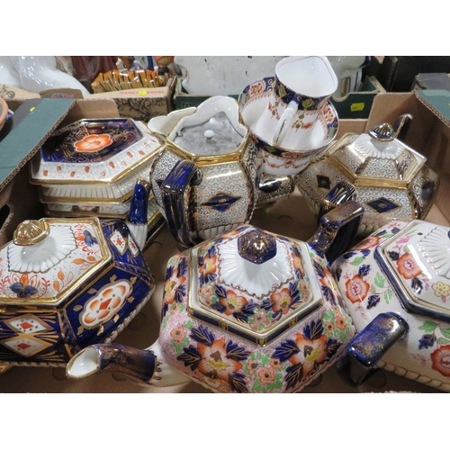 145 - THREE OF ANTIQUE CERAMICS TO INCLUDE ADAMS AND CO TEA POTS ETC