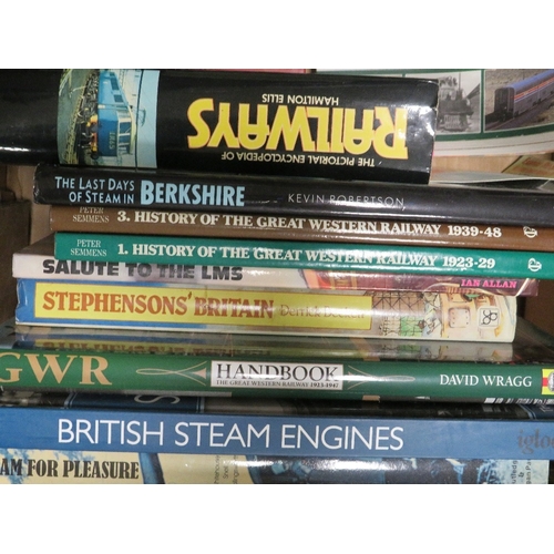 101 - TWO TRAYS OF MAINLY HARDBACK BOOKS CONTAINING TRAIN RELATED AND MILITARY