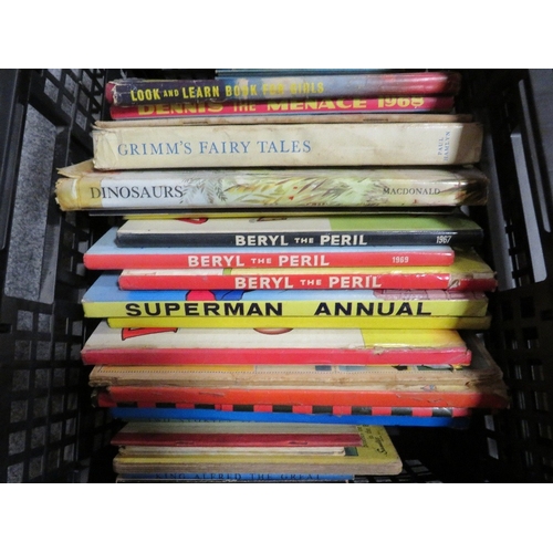 119 - FIVE TRAYS OF VINTAGE BOOKS TO INCLUDE PRINCESS BOOK FOR GIRL AND SI FI EXAMPLES