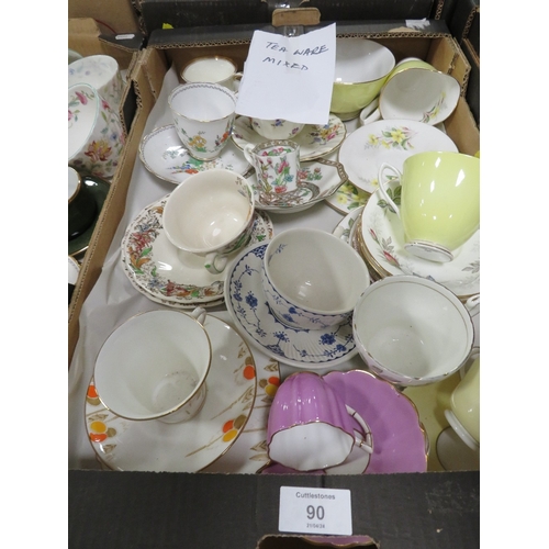 90 - TWO TRAYS OF ASSORTED TEA WARE TO INCLUDE COALPORT AND ROYAL ALBERT