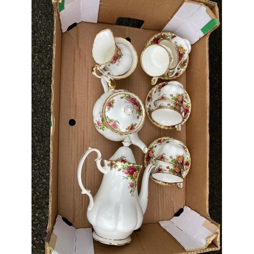 50A - TWO TRAYS OF ROYAL ALBERT OLD COUNTRY ROSES CHINA, to include 6 cups, 6 saucers, milk jug, sugar bow... 