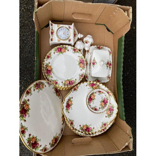 50A - TWO TRAYS OF ROYAL ALBERT OLD COUNTRY ROSES CHINA, to include 6 cups, 6 saucers, milk jug, sugar bow... 