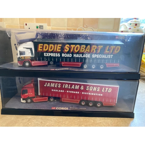 55A - A PAIR OF 1:50 SCALE CORGI ARTICULATED LORRIES WITH TRAILERS - EDDIE STOBART AND JAMES IRLAM  , IN P... 