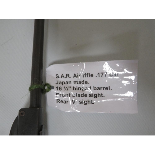 262 - S.A.R AIR RIFLE 177 CAL' JAPAN MADE 16 1/2 HINGED BARREL, FRONT BLADE SIGHT, REAR 