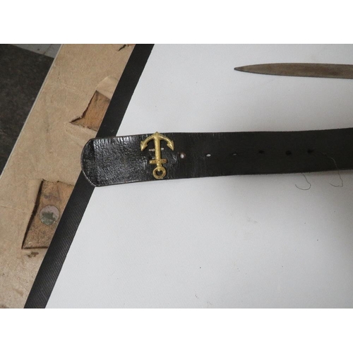 268 - THREE VINTAGE SWORDS A/F TOGETHER WITH A NAVEL LEATHER BELT