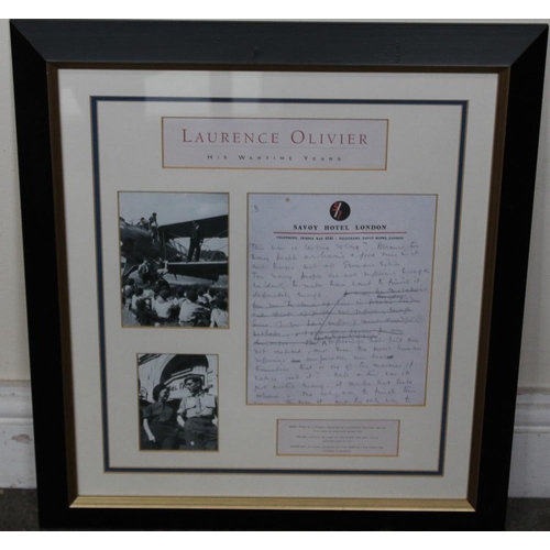 4 - LAURENCE OLIVIER - AN ORIGINAL LETTER ON SAVOY HOTEL HEADED PAPER, part of a speech drafted by Laure... 