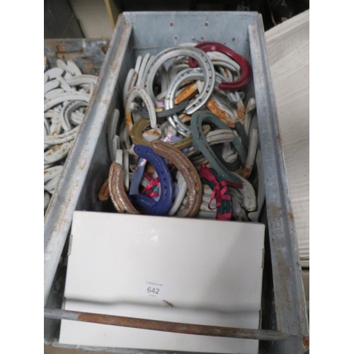 642 - FOUR GALVANIZED TOTE BOXES / TRAYS OF HORSESHOES