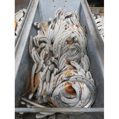 642 - FOUR GALVANIZED TOTE BOXES / TRAYS OF HORSESHOES