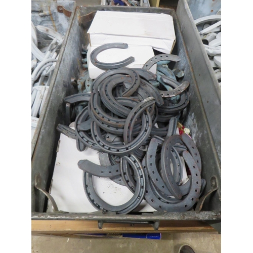 643 - FOUR GALVANIZED TOTE BOXES / TRAYS OF HORSESHOES