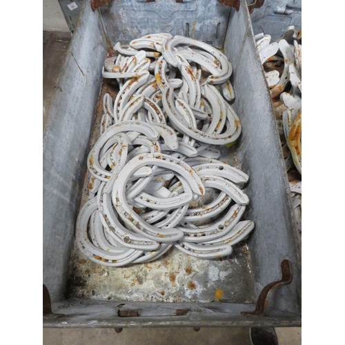 645 - FOUR GALVANIZED TOTE BOXES / TRAYS OF HORSESHOES