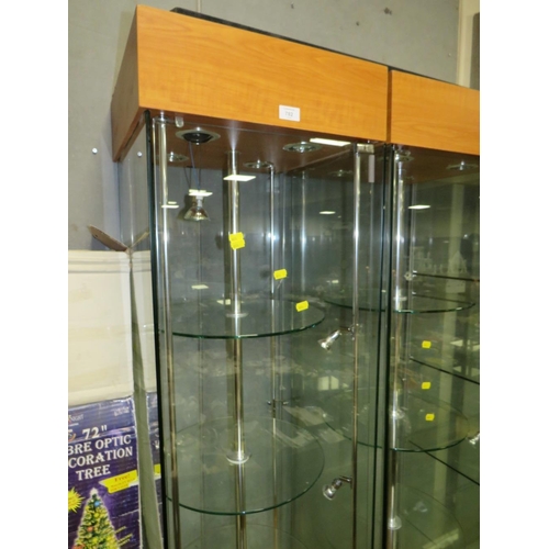 702 - A PAIR OF MODERN SQUARE LIGHT-UP REVOLVING DISPLAY CABINETS