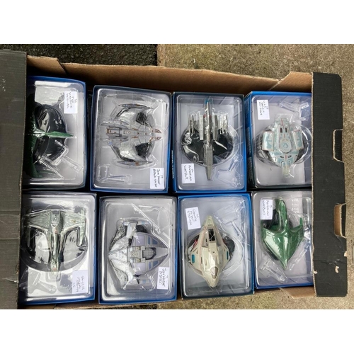 98 - SIXTEEN DIFFERENT BOXED EAGLEMOSS STAR TREK SPACECRAFT TO INCLUDE USS DEFIANT, ROMULAN WATBIRD, ANDO... 