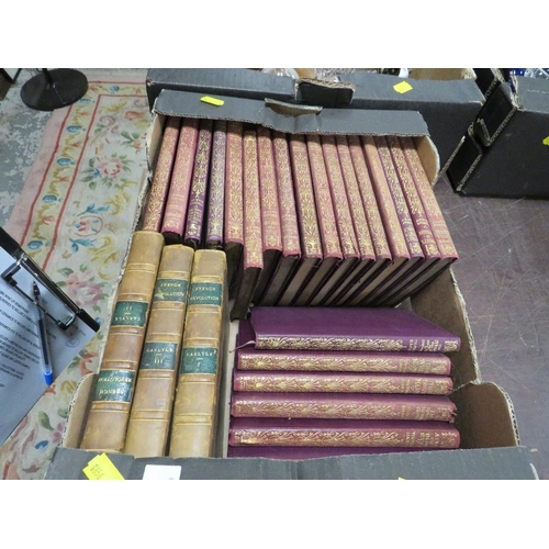 106 - A SMALL TRAY OF ANTIQUE AND OTHER BOOKS TO INCLUDE THOMAS CARLYLE , FRENCH REVOLUTION I N THREE VOLU... 