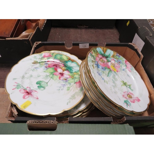 110 - A TRAY OF FLORAL HAND PAINTED PLATES WITH SCALLOPED EDGES