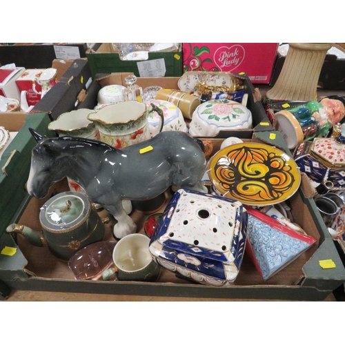 111 - THREE TRAYS OF ASSORTED CERAMICS TO INCLUDE MASONS ETC