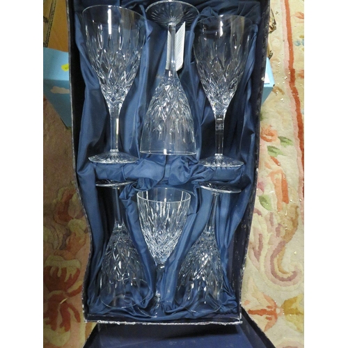 116 - A BOXED SET OF SIX STUART CRYSTAL WINE GLASSES TOGETHER WITH A DECANTER ETC