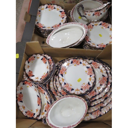 120 - TWO TRAYS OF ANTIQUE ALBANY DINNER WARE TO INCLUDE GRADUATED SERVING PLATTERS