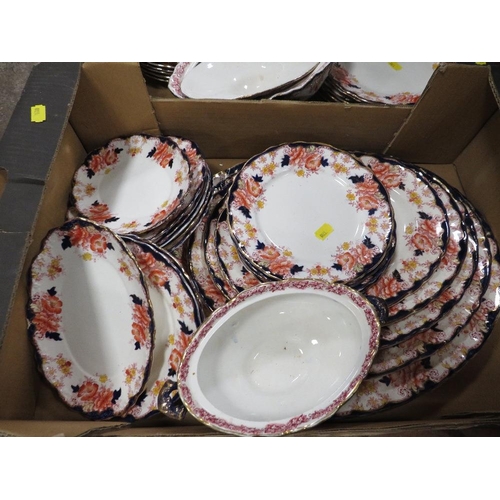 120 - TWO TRAYS OF ANTIQUE ALBANY DINNER WARE TO INCLUDE GRADUATED SERVING PLATTERS