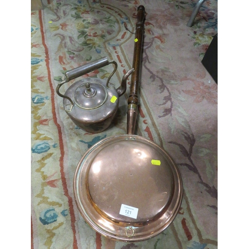 121 - A COPPER KETTLE TOGETHER WITH A COPPER WARMING PAN