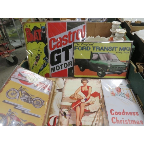 143 - TWO BOXES OF METAL ADVERTISING SIGNS