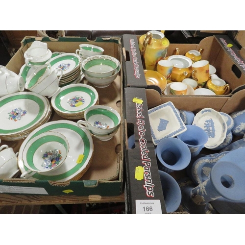 166 - THREE TRAYS OF ASSORTED CERAMICS TO INCLUDE A SMALL TRAY OF WEDGWOOD JASPER WARE