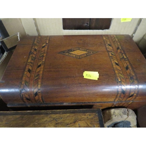 170 - A TRAY OF TREEN ETC TO INCLUDE A TUNBRIDGE STYLE WARE EXAMPLE