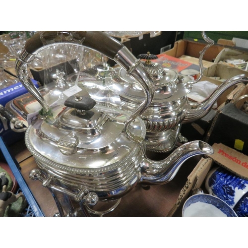 180 - TWO SILVER PLATED SPIRIT KETTLES ON STANDS A 'RICHARD RICHARDSON' VICTORIAN EXAMPLE AND A C.1900 'LI... 