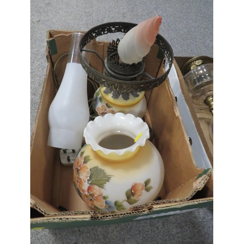 188 - TWO TRAYS OF OIL LAMP PARTS AND ACCESSORIES