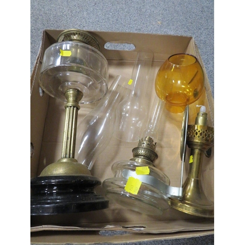 188 - TWO TRAYS OF OIL LAMP PARTS AND ACCESSORIES