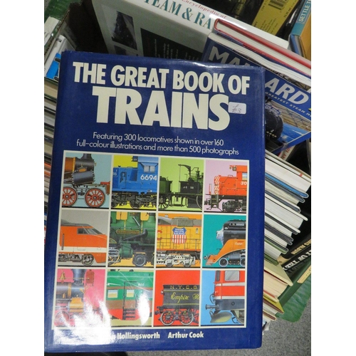 194 - TWO TRAYS OF RAILWAY RELATED BOOKS AND STEAM TRAIN BOOKS