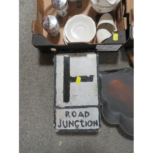 203 - TWO SMALL TRAYS OF CERAMICS AND SUNDRIES TO INCLUDE PAPERWEIGHTS