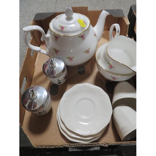 203 - TWO SMALL TRAYS OF CERAMICS AND SUNDRIES TO INCLUDE PAPERWEIGHTS