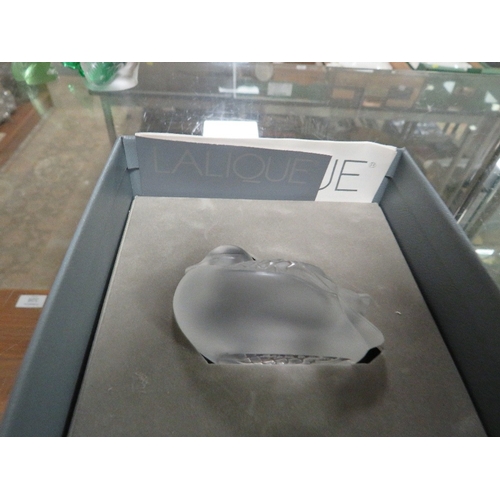 322 - A BOXED GLASS LALIQUE DUCK PAPERWEIGHT