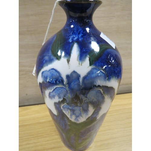 324 - A COBRIDGE TRIAL BALUSTER VASE, decorated with blue floral pattern, impressed factory marks, H 24 cm