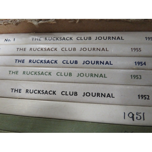 401 - MOUNTAINEERING INTEREST BOOKS, THE SONGS OF THE MOUNTAINEERS AND A RUN OF 26 'THE RUCKSACK CLUB JOUR... 