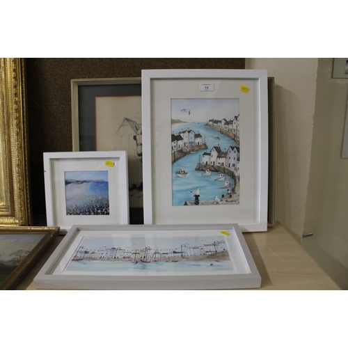 14 - THREE CORNISH STYLE PRINTS TOGETHER WITH ANOTHER PRINT (4) (LOCATED IN FOYER)