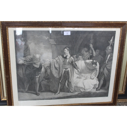 15 - TWO LARGE PARISIAN PRINTS TOGETHER WITH A SHAKESPEARE ENGRAVING (3)