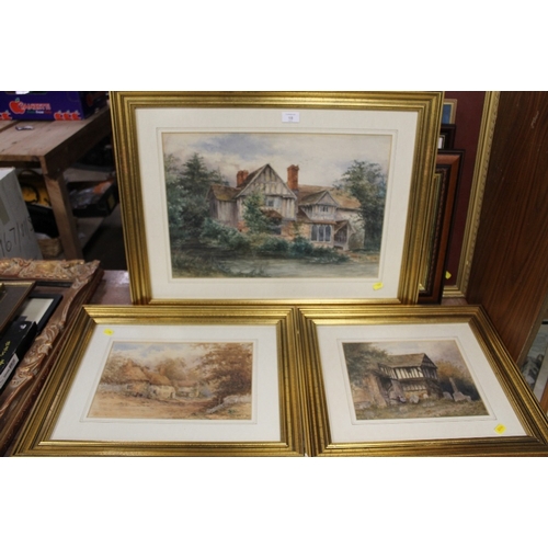 19 - THREE GILT FRAMED SIGNED WATERCOLOURS DEPICTING HOUSES (3)