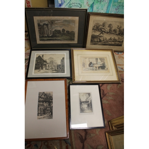 21 - A COLLECTION OF ASSORTED ETCHINGS, AQUATINTS, PRINTS ETC (APPROX 15)