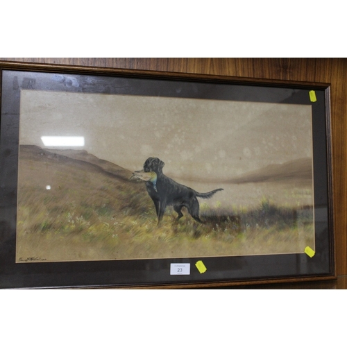 23 - A FRAMED, SIGNED WATERCOLOUR OF A SPORTING DOG