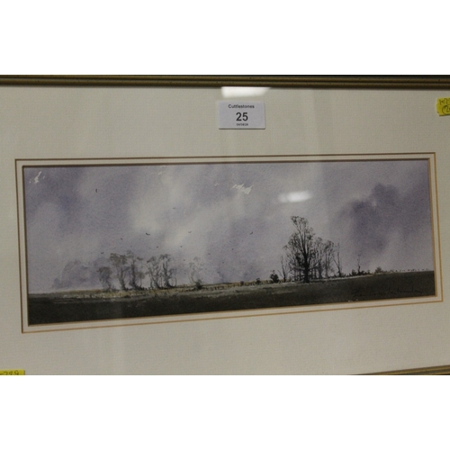 25 - IAN CRUICKSHANK - A WATERCOLOUR OF A RURAL LANDSCAPE