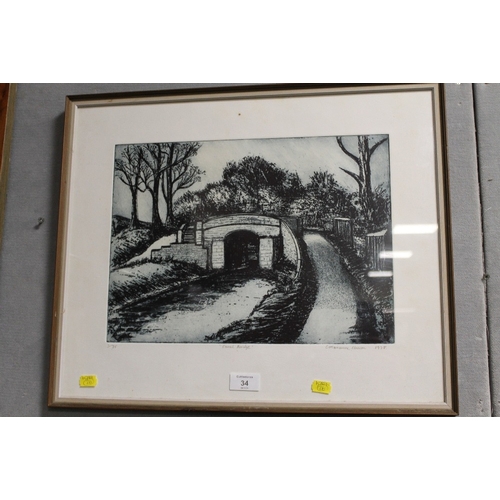 34 - C. MARIANNE UNWIN - 1978, A LITHOGRAPH ENTITLED 'CANAL BRIDGE' SIGNED IN PENCIL, No. 1/35