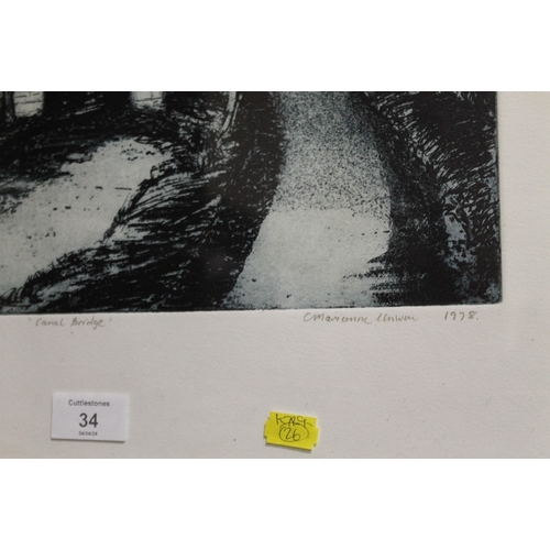 34 - C. MARIANNE UNWIN - 1978, A LITHOGRAPH ENTITLED 'CANAL BRIDGE' SIGNED IN PENCIL, No. 1/35