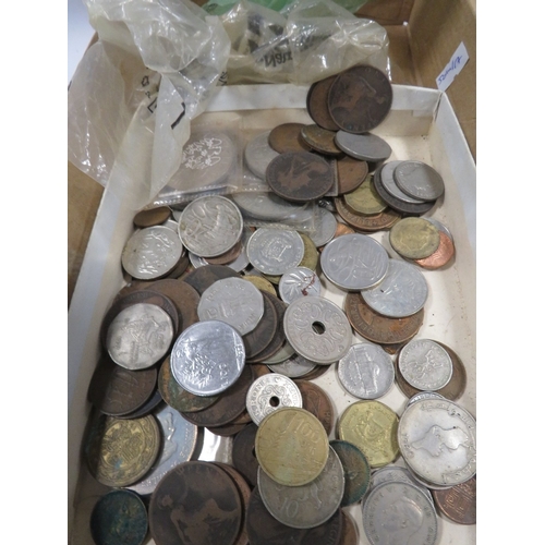 352 - AN OLD TIN MONEY BOX WITH COINS AND BANKNOTES