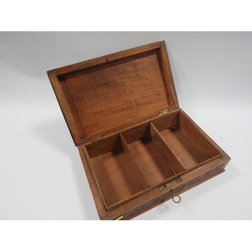 371 - HAND CARVED WOODEN BOX WITH KEY