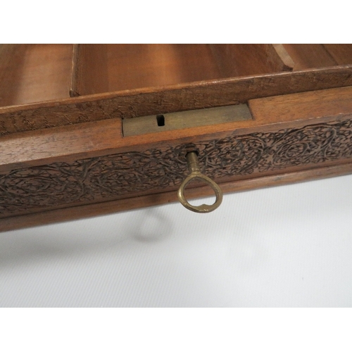 371 - HAND CARVED WOODEN BOX WITH KEY