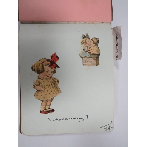 382 - AN EDWARDIAN AUTOGRAPH BOOK WITH DRAWINGS AND PAINTINGS AND A SMALL AUTOGRAPH BOOK WITH VARIOUS CLAS... 